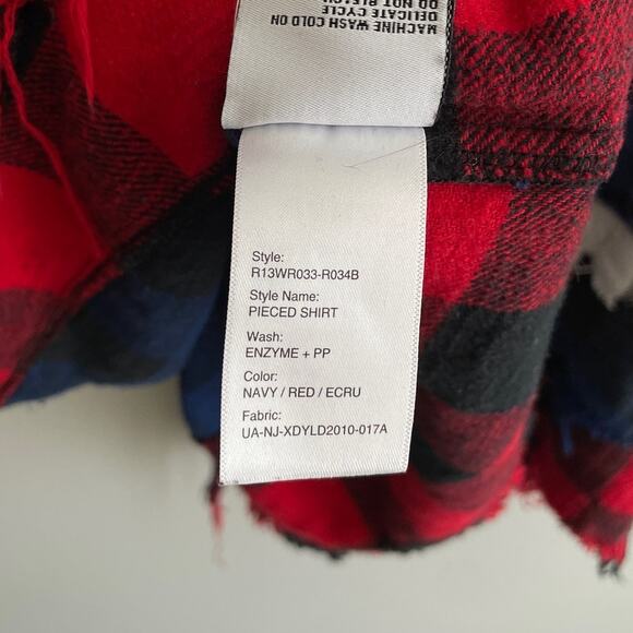 R13 Pieced Navy Red Ecru Buffalo Plaid Button Up Shirt Size Large NWT - Picture 7 of 7